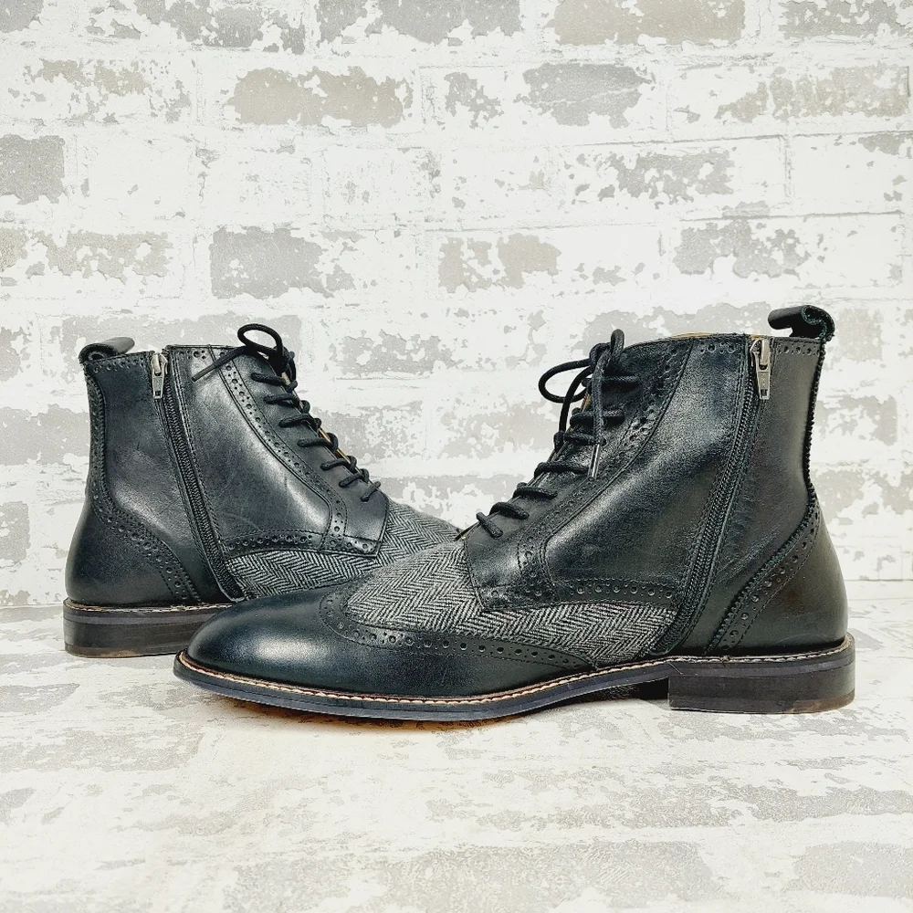 NEW Thomas & Vine Men's Jarett Wingtip Ankle Boot Black/Gray F926